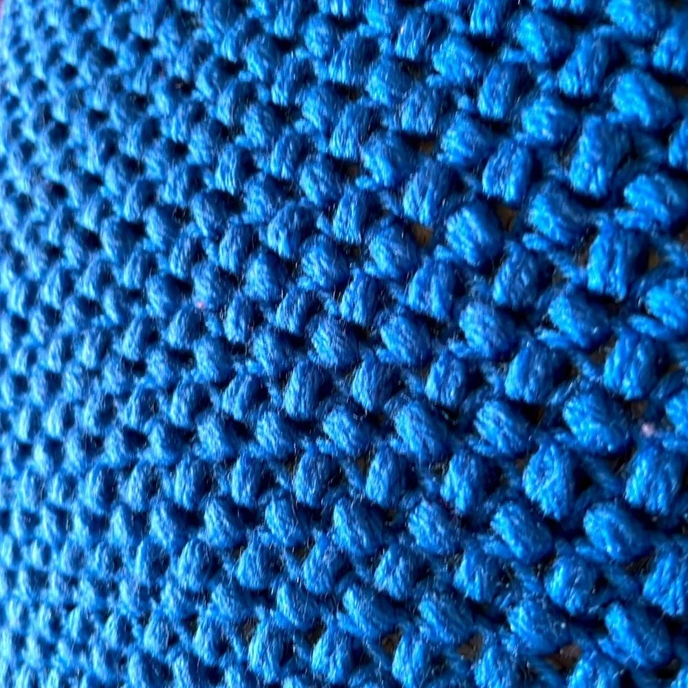 Hand Crafted Bright Blue Knit Throw Pillow Cover 18 x 18 Hand Crochet Heirloom